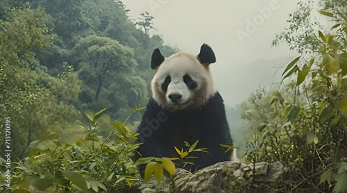 giant panda eating bamboo photo