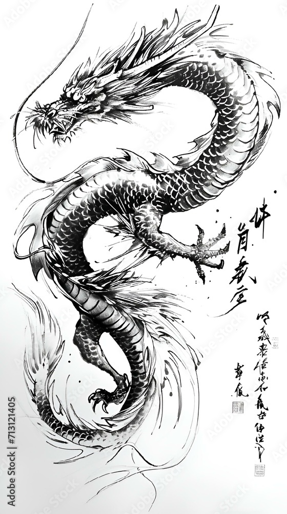 Cool Dragon Sketch With Decorative Texts Cool Dragon Sketch With Decorative Texts