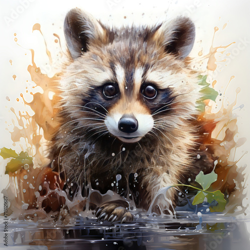 Cute Raccoon in Watercolor, Red Fox in Watercolor 