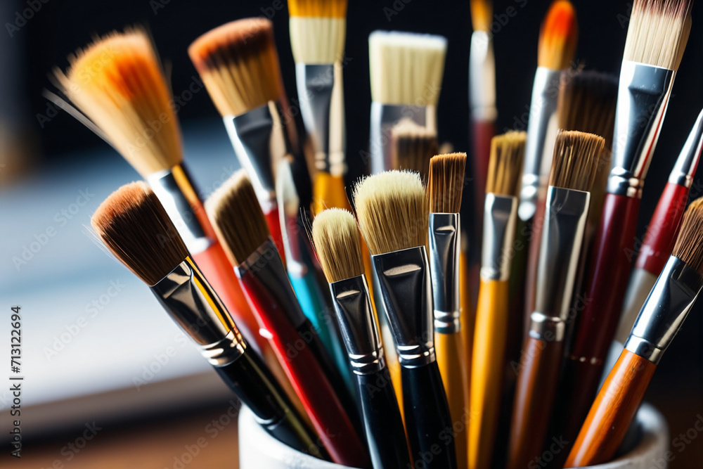 Fototapeta premium Close-up of artist's paintbrushes