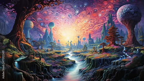 Take a plunge into the depths of your subconscious mind as you explore a surreal landscape filled with psychedelic artistry.