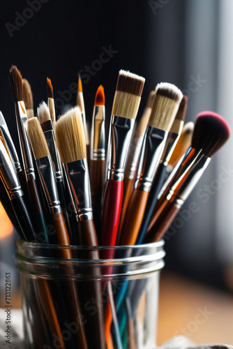 Close-up of artist's paintbrushes