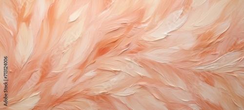 Closeup of abstract rough peach fuzz color colored art painting texture, with oil or acrylic brushstroke feathers waves, pallet knife paint on canvas background