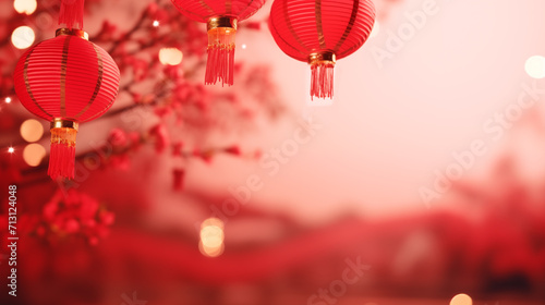 Beautiful Chinese New Year red lanterns on festive background picture 