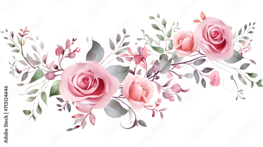 Watercolor arrangements with roses garden