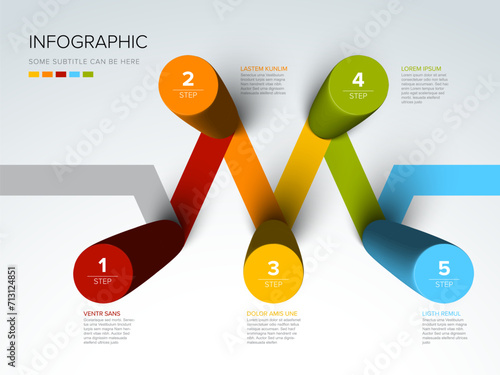 Minimalistic five steps template with cylindric circle steps