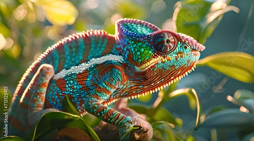 Chameleon in forest on tree branch