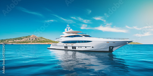 Luxury motor yacht in sea expensive rich boat sailing in ocean Modern ship modern boat luxurious ship with sky background Ai Generative © Hafiz