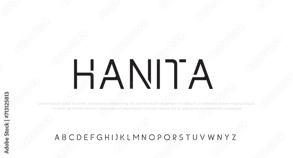 Hanita Modern Alphabet Font. Typography urban style fonts for technology, digital, movie logo design. vector illustration - obrazy, fototapety, plakaty 