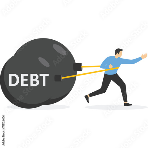 A large amount of debt affects the progress of businessman, Vector illustration in flat style

