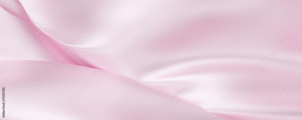 Obraz premium Wedding pink fabric silk luxury smooth waving cloth soft background. Abstract wavy satin pastel color for elegant design wallpaper.