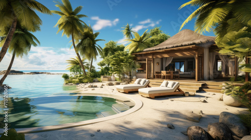 exclusive island retreat: pristine beaches, private cabanas, azure waters, elite relaxation, tropical opulence, seclusion in paradise, ultimate luxury island indulgence