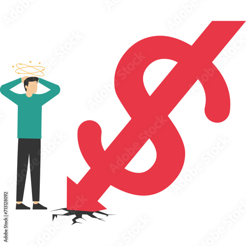 Businessmen panicked by the falling dollar, Vector illustration design concept in flat style

