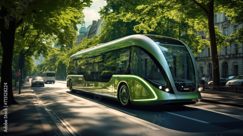 Sustainable travel: Showcasing electric buses in urban transport, highlighting emission reduction and public transit advancements
