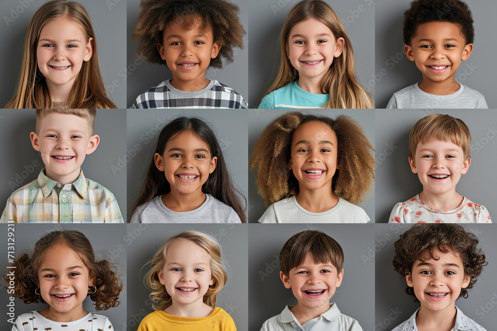 Collage of portraits and faces of smiling multiracial various diverse children for profile picture Collage of portraits and faces of smiling multiracial various diverse children for profile picture