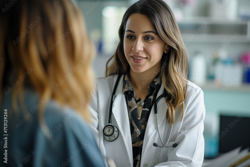 Smiling woman doctor checkup, examine patient in clinic. Medical care concept Smiling woman doctor checkup, examine patient in clinic. Medical care concept