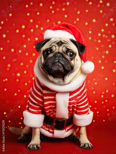 Funny dog dressed in a festive costume on colorful background © tania_wild
