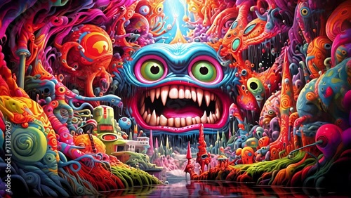 Enter a world where reality bends and warps into a psychedelic extravaganza of colors and shapes, creating a visual feast for the senses.