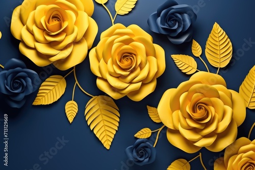 yellow and black roses on dark blue background  floral background