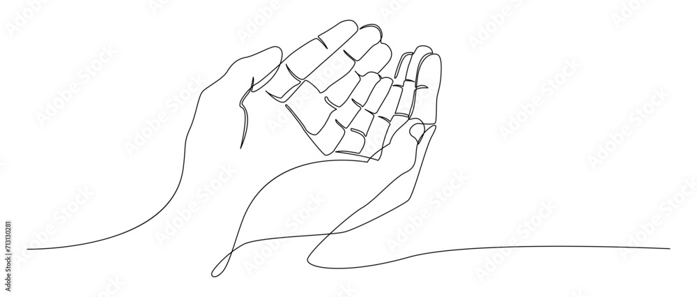 Fotografie hand upward raised praying drawing one continuous line