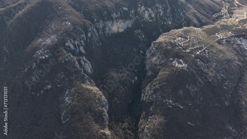 Aerial view of Eagle Gorge natural monument canyon cliffs in Dedoplistskaro, Georgia photo