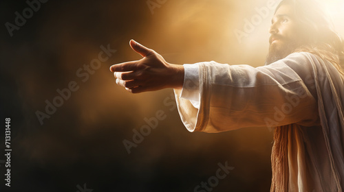 Jesus Christ reaching out his hand. Easter concept