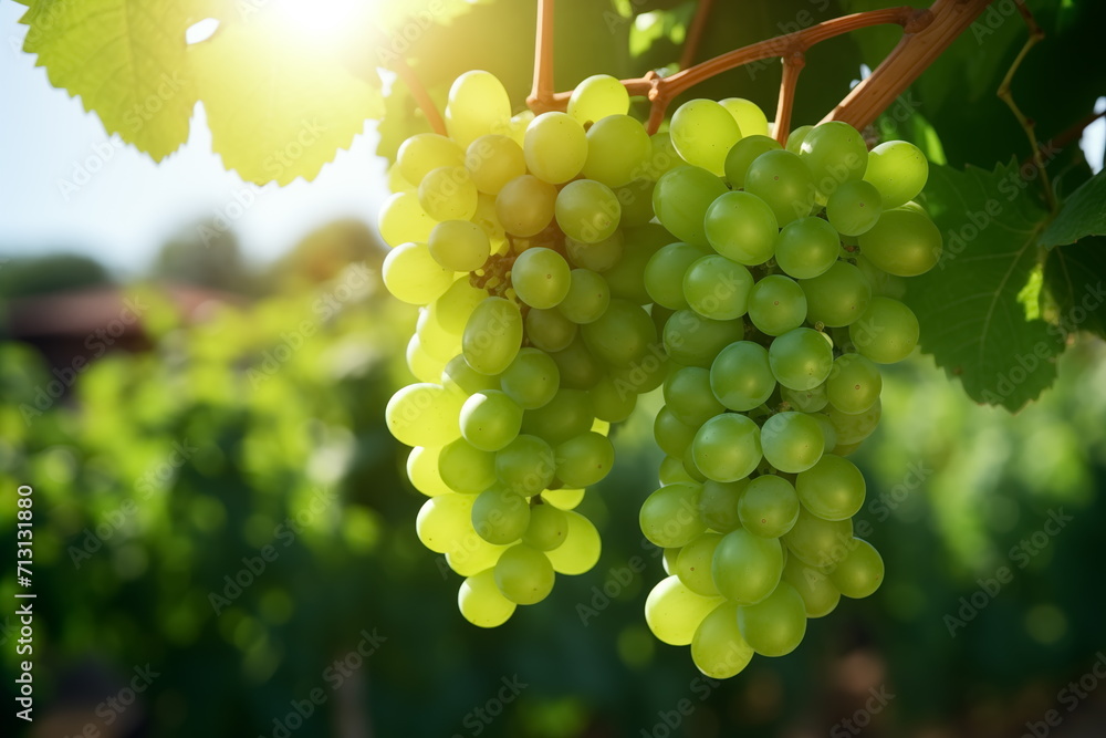 Close-up green grape with water drops, closeup, isolated grape farm background. sunlight, Generated AI
