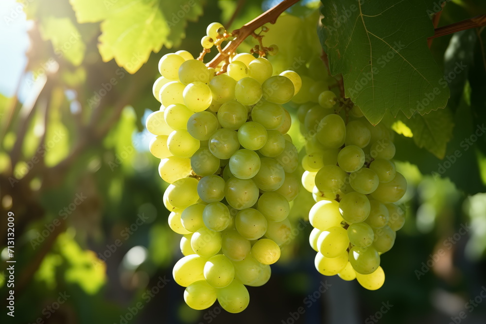 Close-up green grape with water drops, closeup, isolated grape farm background. Generated AI Close-up green grape with water drops, closeup, isolated grape farm background. Generated AI