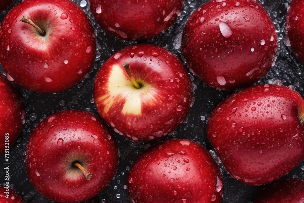 red granny apples with water and ice flat lay . Winter fruit season background. red granny apples with water and ice flat lay . Winter fruit season background.