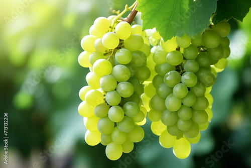 Close-up green grape with water drops, closeup, isolated grape farm background. Generated AI