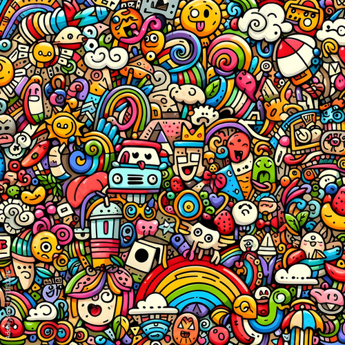 Colorful Cartoon Collage  Colorful Doodle Art