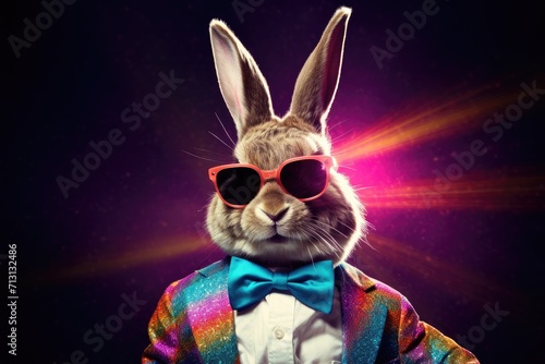 cool easter bunny with sunglasses on disco background