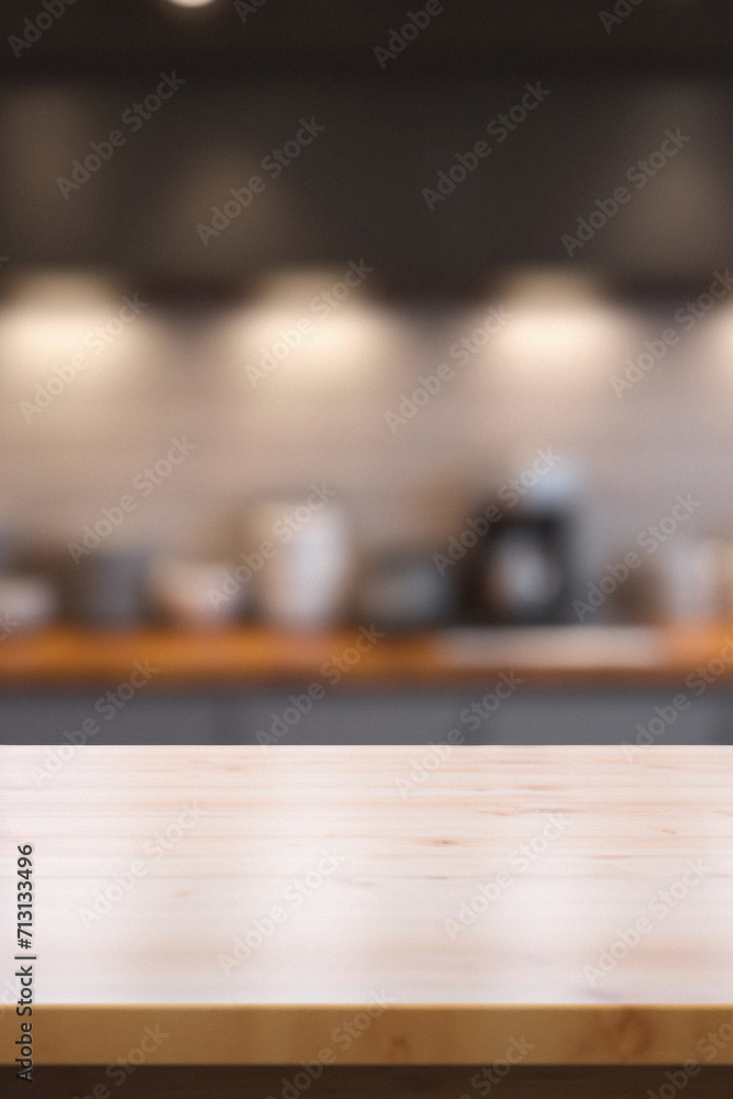 Wooden kitchen home table bokeh background, empty wood desk tabletop food counter surface product display mockup with blurry cafe abstract backdrop advertising presentation. Mock up, copy space. Wooden kitchen home table bokeh background, empty wood desk tabletop food counter surface product display mockup with blurry cafe abstract backdrop advertising presentation. Mock up, copy space.