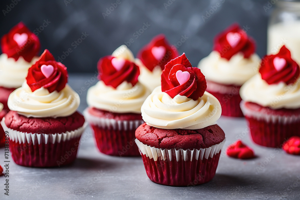 Valentine cupcake with red icing, love cupcakes