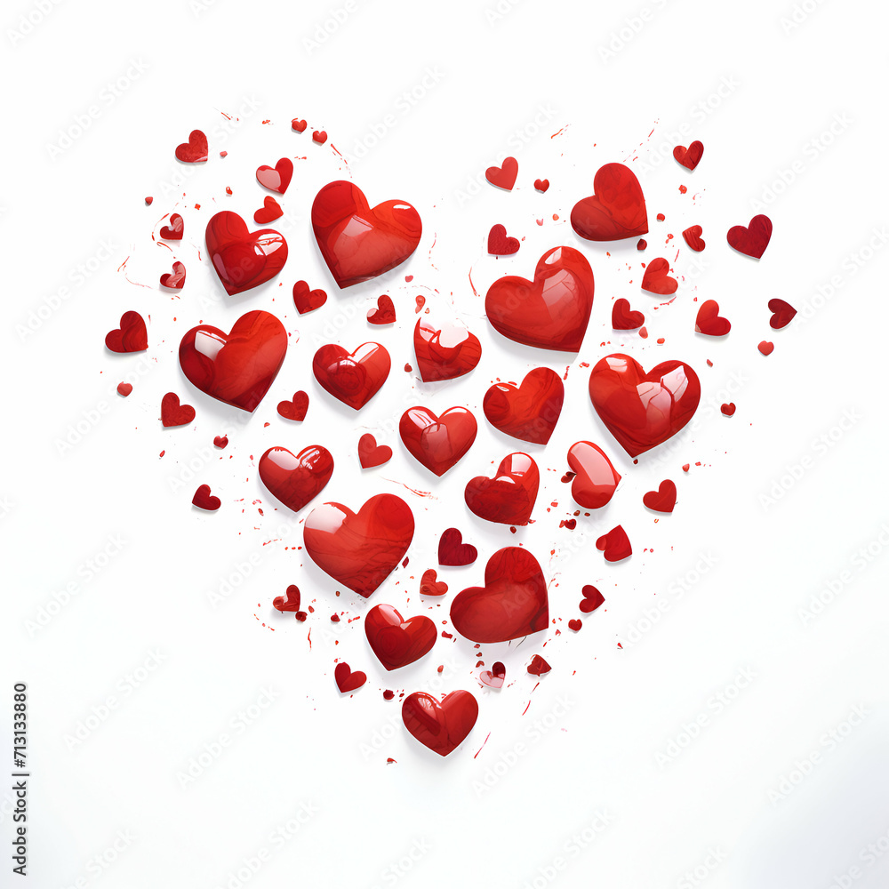 Red hearts on a white background. Valentine's Day.  illustration