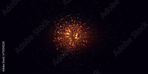 Magic flash of gold particles. Twinkle of starlight. On a black background.