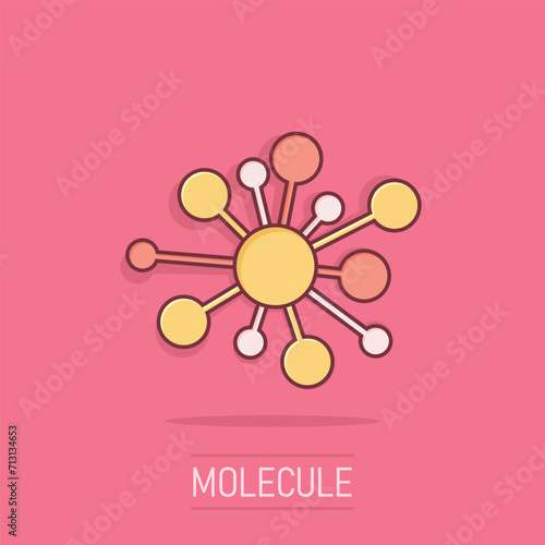 Hub network connection sign icon in comic style. Dna molecule vector cartoon illustration on white isolated background. Atom business concept splash effect.