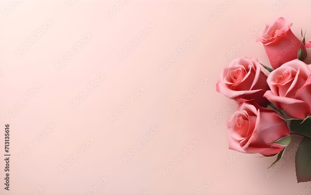 Beautiful bouquet of pink roses on color background, top view Beautiful bouquet of pink roses on color background, top view