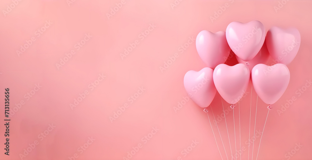 Heart shaped balloons on pink background. Valentine's Day concept. Copy space