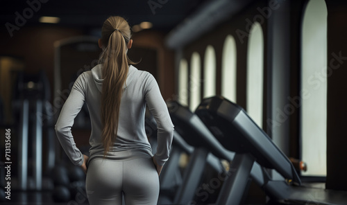 Seksowna sportowa dziewczyna pracująca w gym out. Fitness kobieta robi ćwiczenia. Piękny tyłek w nogawkach