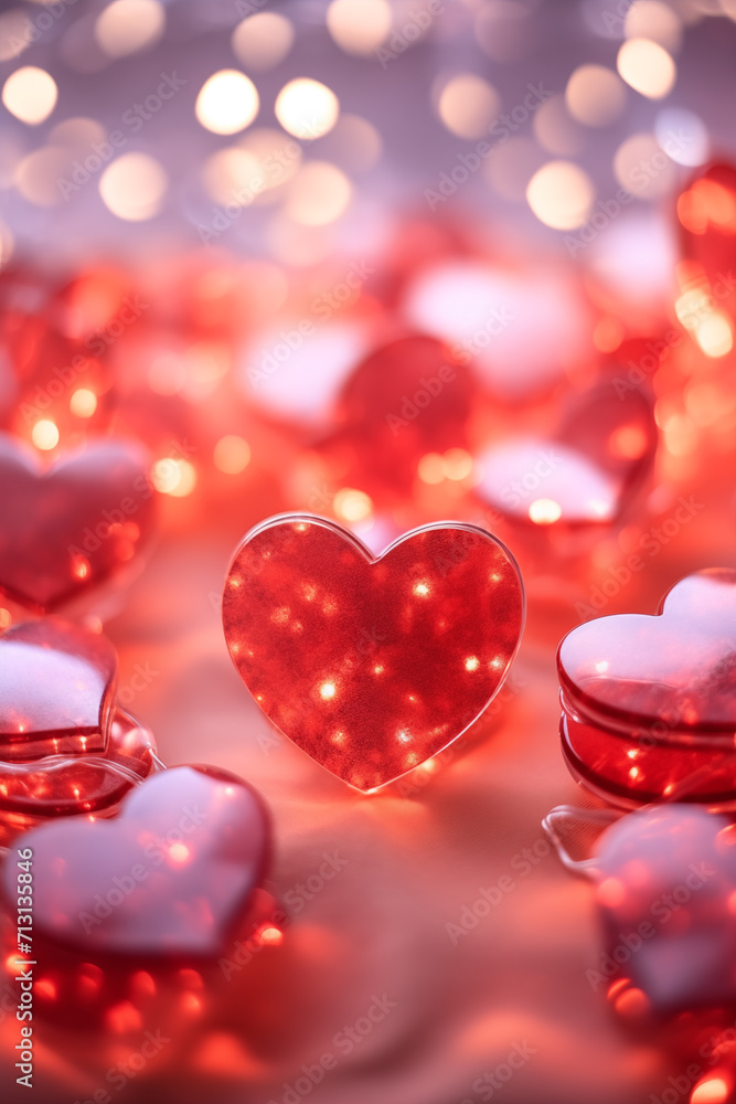 Valentines day background. Red hearts on bokeh background. Valentines day background. Red hearts on bokeh background.
