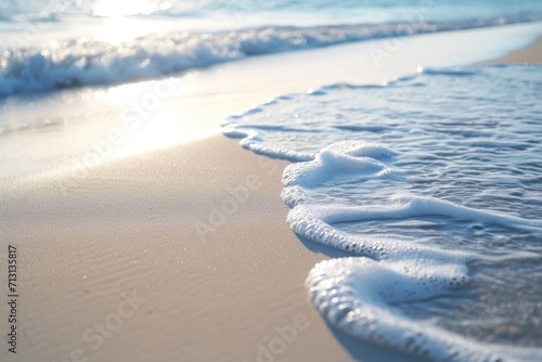 A detailed close-up view of a wave crashing onto the sandy beach. Perfect for capturing the beauty and power of the ocean.