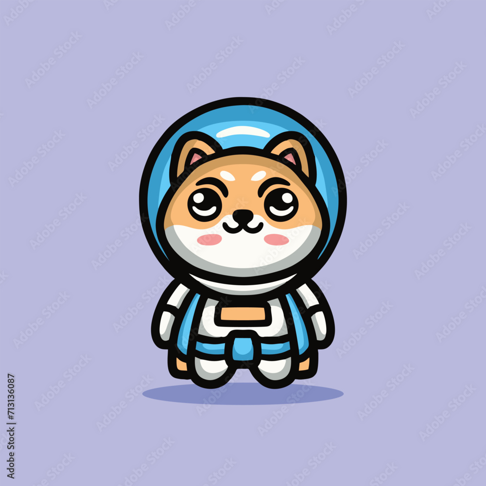 Cute Dog Shiba Inu Astronaut Mascot Cartoon Animal Vector Logo Design illustration