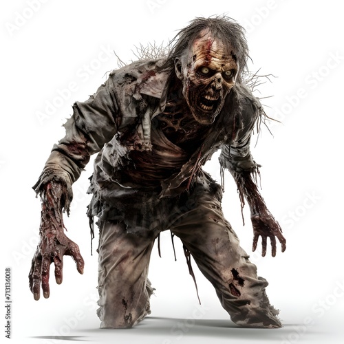 zombi isolated on transparent PNG background, Generative ai
