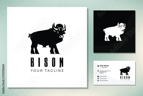 Bison Bull Buffalo Angus Silhouette Steak BBQ Barbecue Vintage Retro Logo design (ID: 713138664)