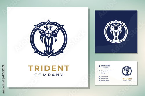 Trident Neptune God Poseidon Triton King Shiva Spear Label logo design (ID: 713139251)