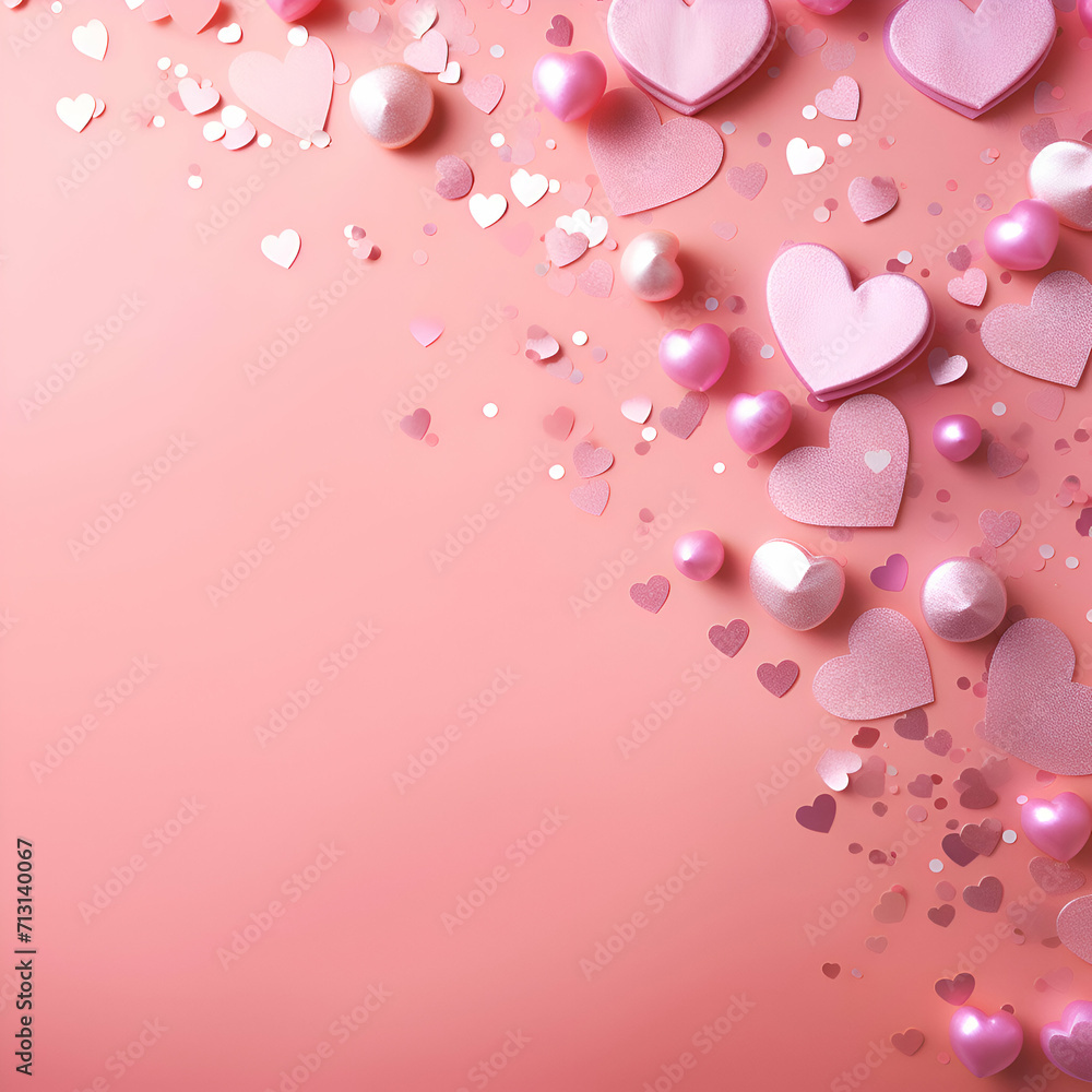 Pink hearts bokeh background. Valentines day abstract background.