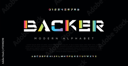 Backer Modern abstract digital alphabet font. Minimal technology typography, Creative urban sport fashion futuristic font and with numbers. vector illustration