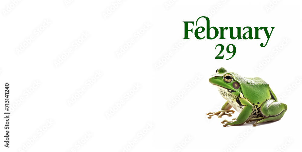 Leap day, 29 February 2024 illustration with Green Frog, calendar with