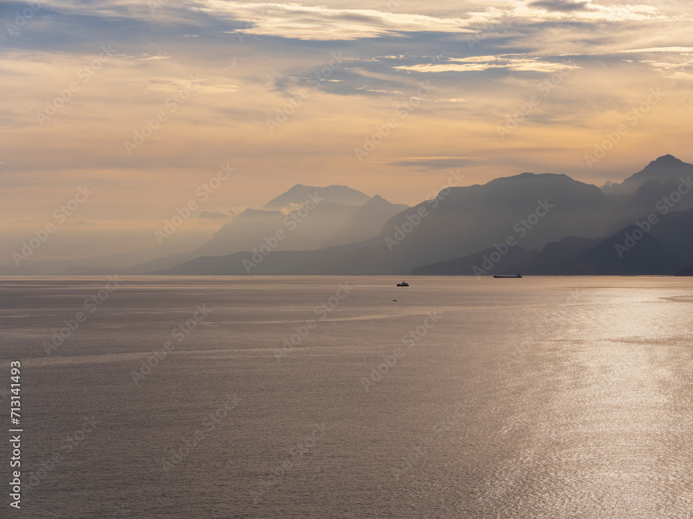 sea and mountain view at sunset